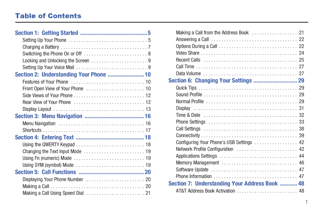 Samsung SGH-A687ZPAATT user manual Table of Contents 