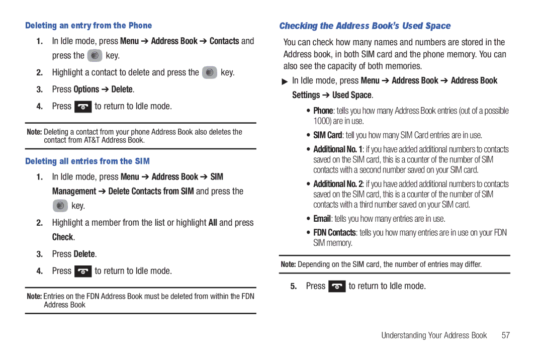 Samsung SGH-A687ZPAATT user manual Press Options Delete, Checking the Address Book’s Used Space 