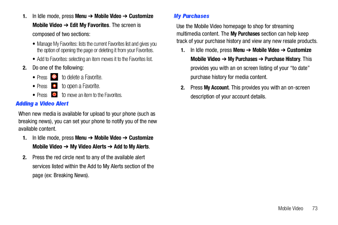 Samsung SGH-A687ZPAATT user manual Do one of the following, Adding a Video Alert, My Purchases 