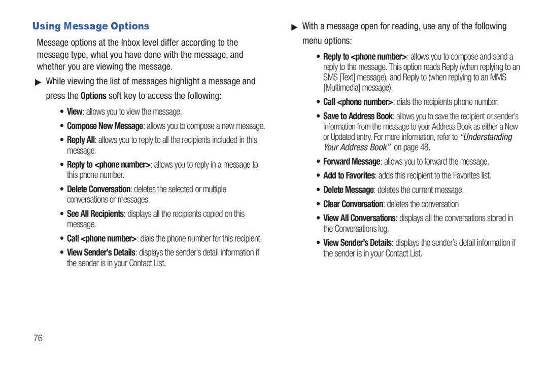 Samsung SGH-A687ZPAATT user manual Using Message Options, View allows you to view the message 