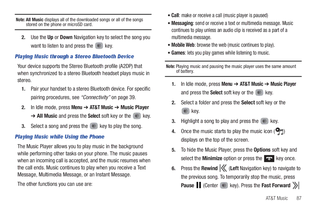 Samsung SGH-A687ZPAATT user manual Want to listen to and press the key, Playing Music while Using the Phone 