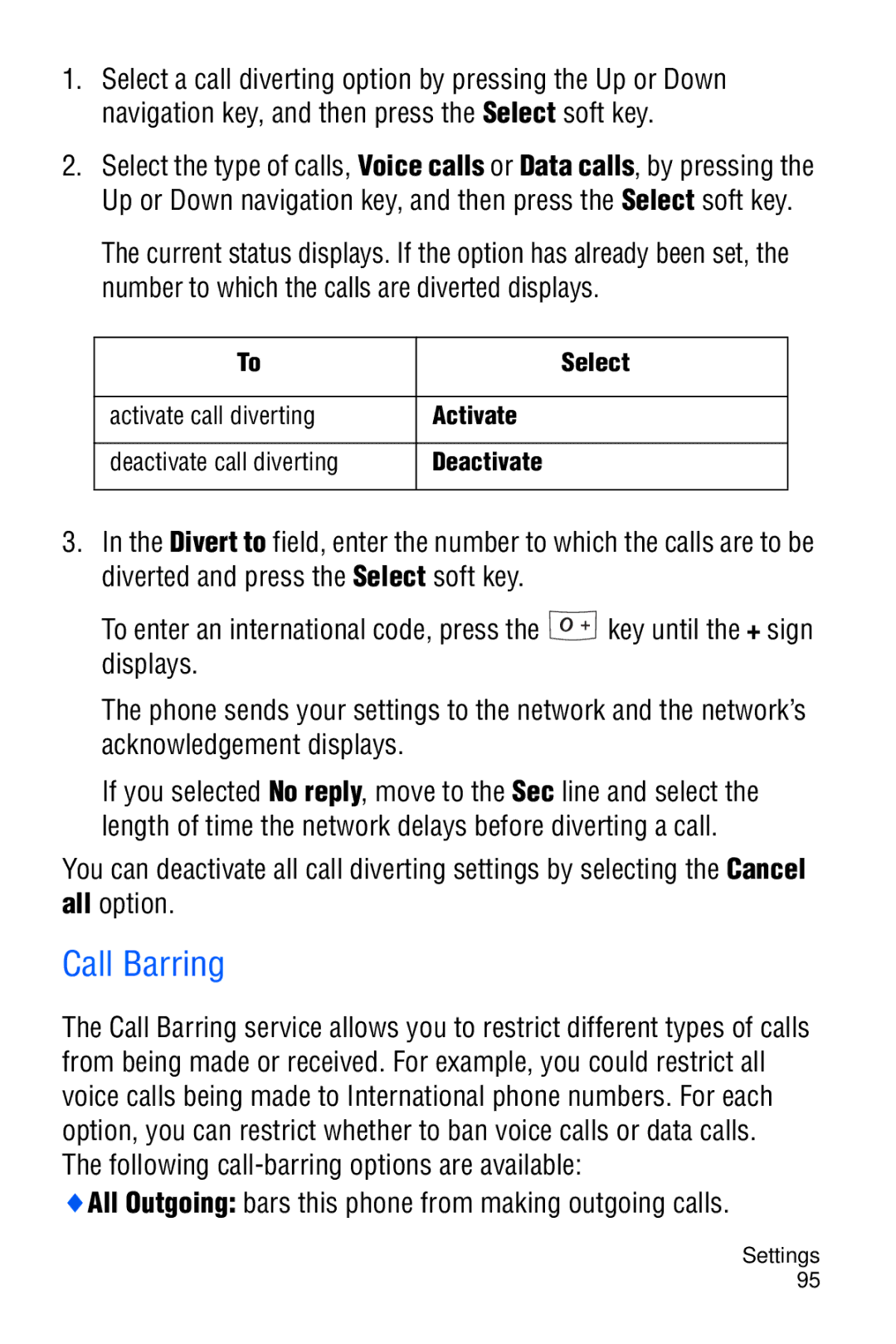 Samsung SGH-C327 user manual Call Barring, All Outgoing bars this phone from making outgoing calls 