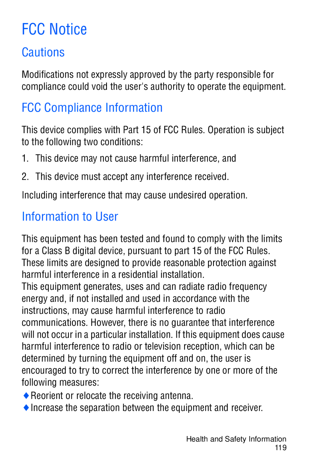 Samsung SGH-C327 user manual FCC Notice, FCC Compliance Information, Information to User 