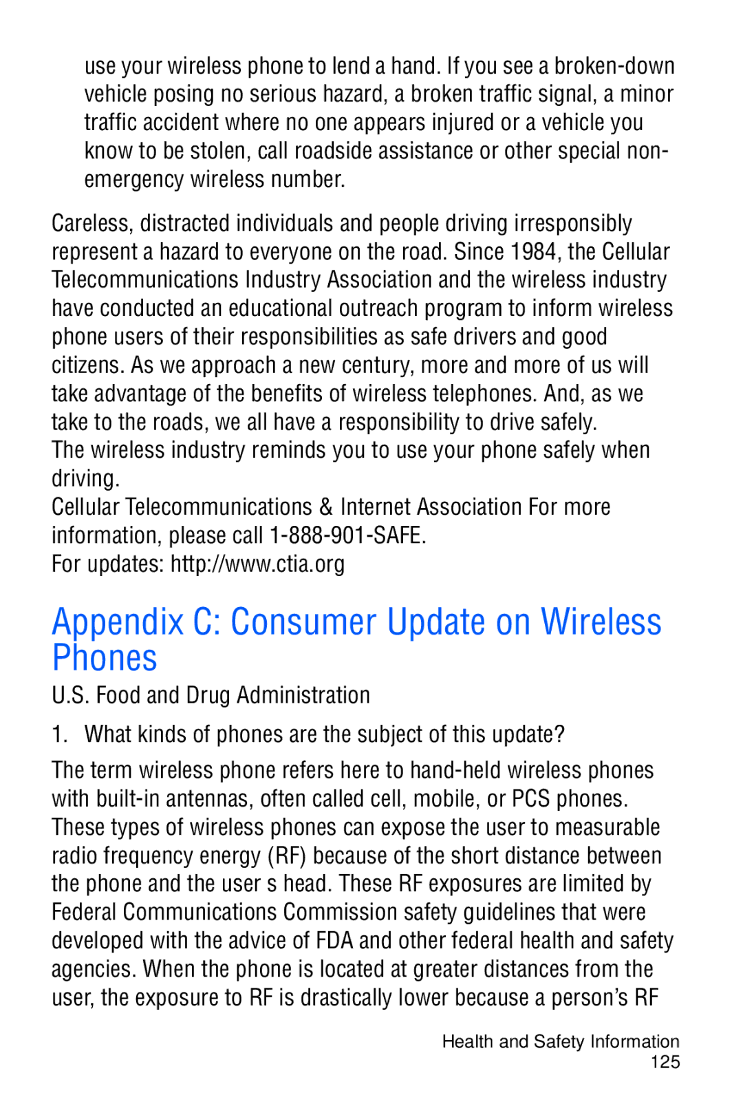 Samsung SGH-C327 user manual Appendix C Consumer Update on Wireless Phones 