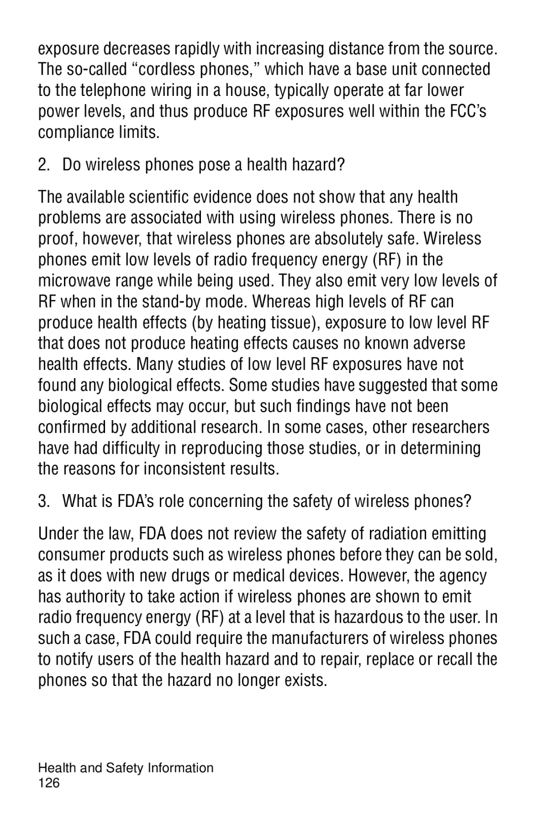 Samsung SGH-C327 user manual What is FDA’s role concerning the safety of wireless phones? 