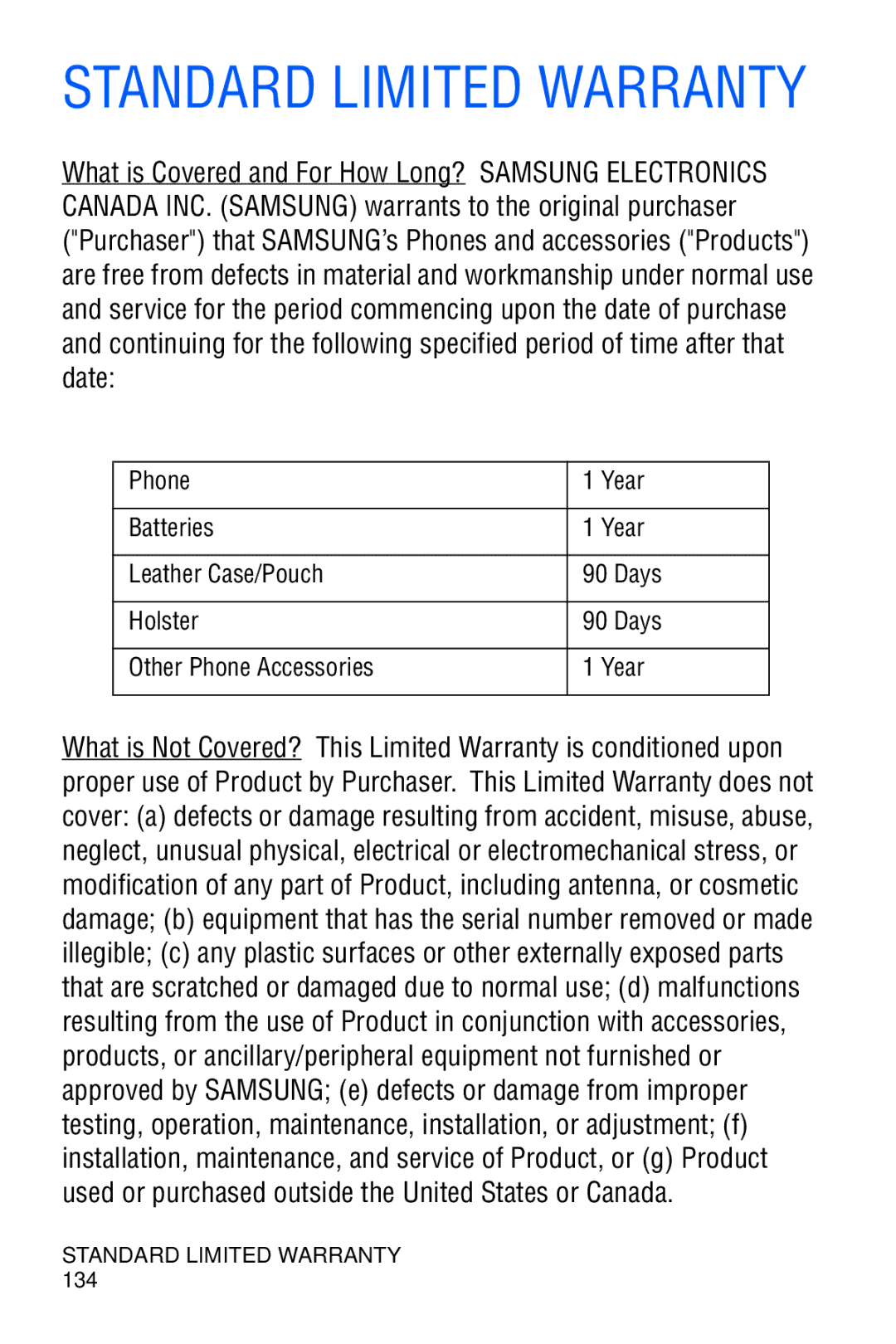 Samsung SGH-C327 user manual Standard Limited Warranty 