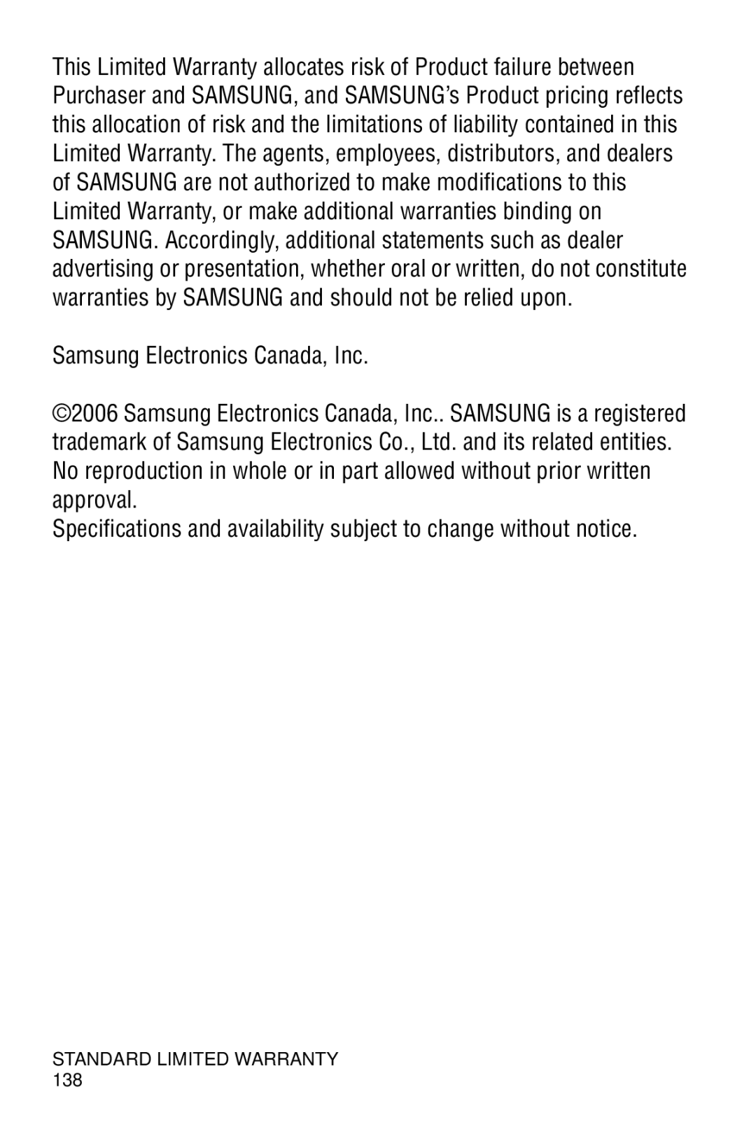 Samsung SGH-C327 user manual Standard Limited Warranty 