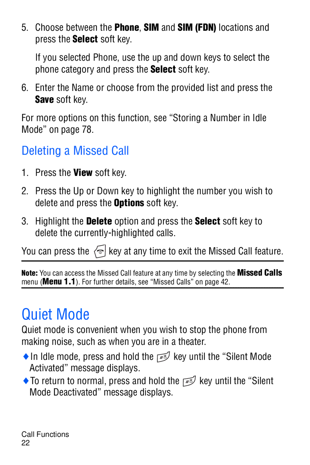 Samsung SGH-C327 user manual Quiet Mode, Deleting a Missed Call 