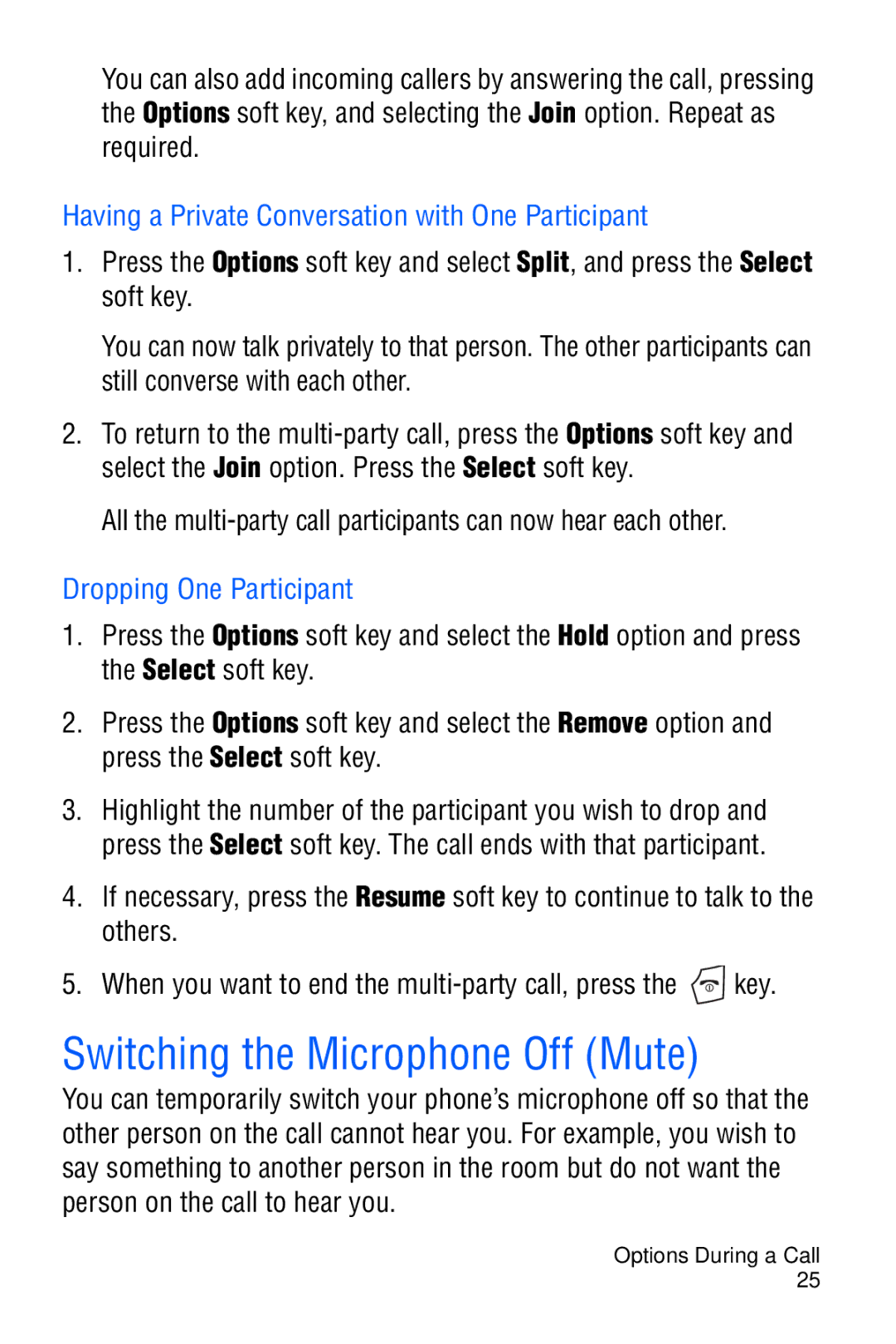 Samsung SGH-C327 user manual Switching the Microphone Off Mute, Having a Private Conversation with One Participant 