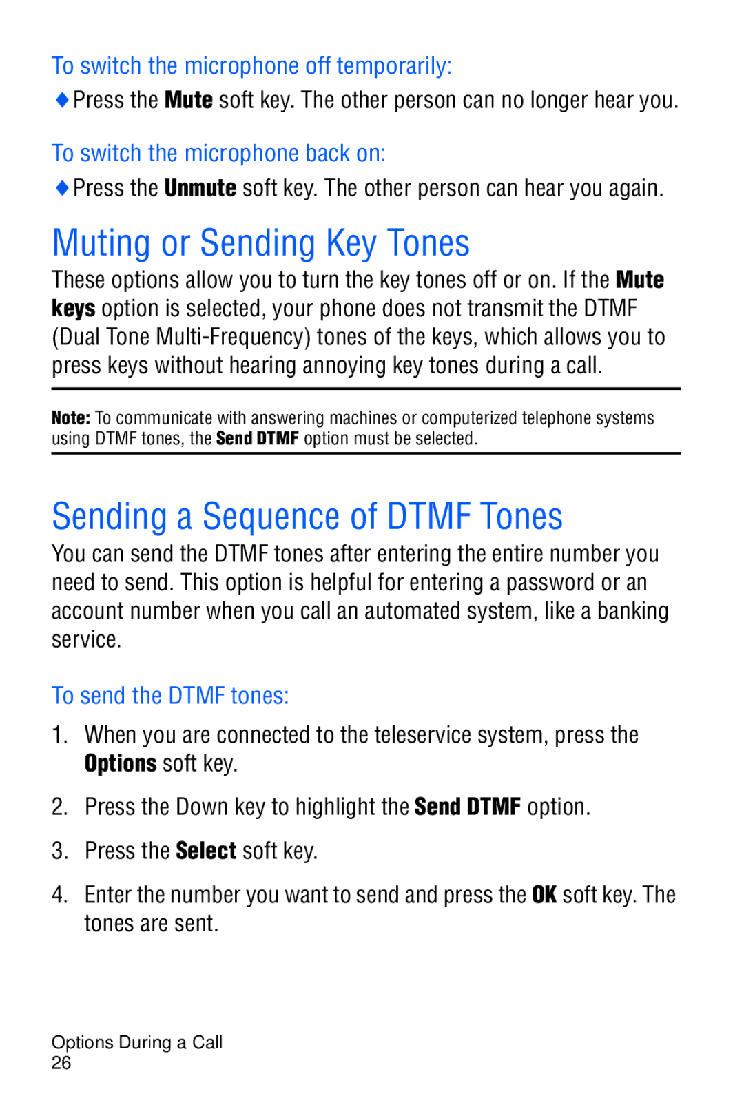 Samsung SGH-C327 Muting or Sending Key Tones, Sending a Sequence of Dtmf Tones, To switch the microphone off temporarily 