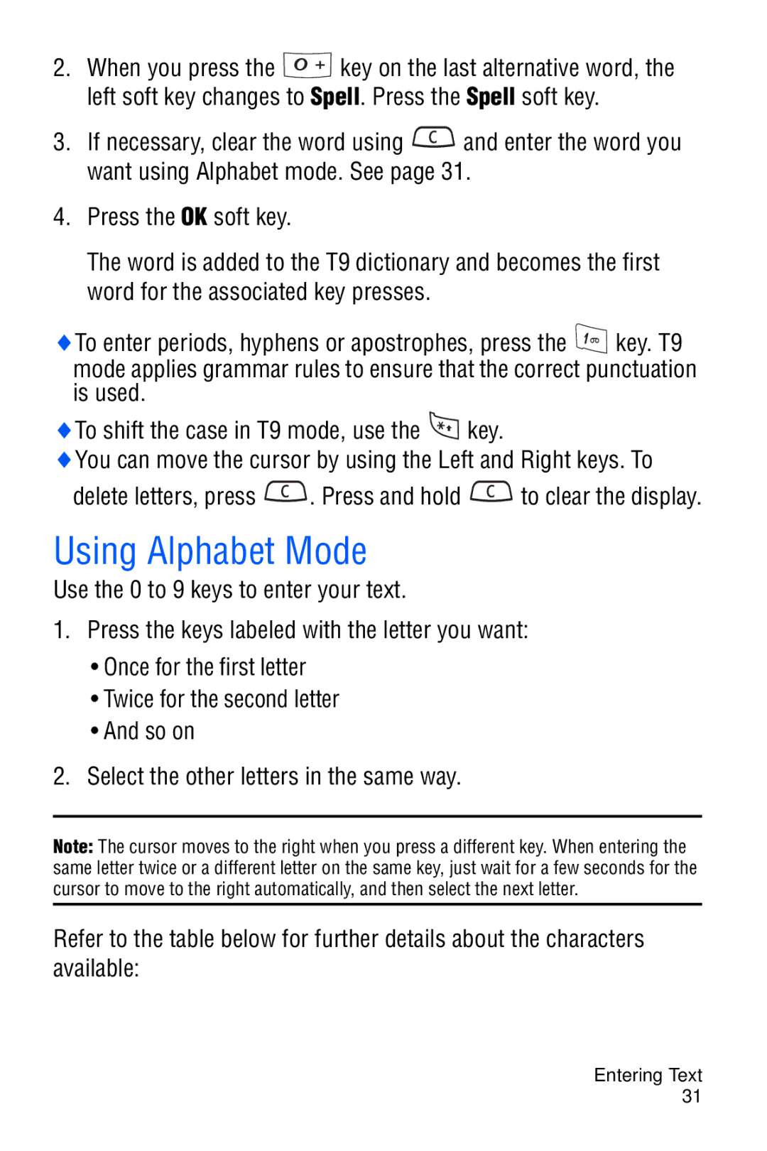 Samsung SGH-C327 user manual Using Alphabet Mode 