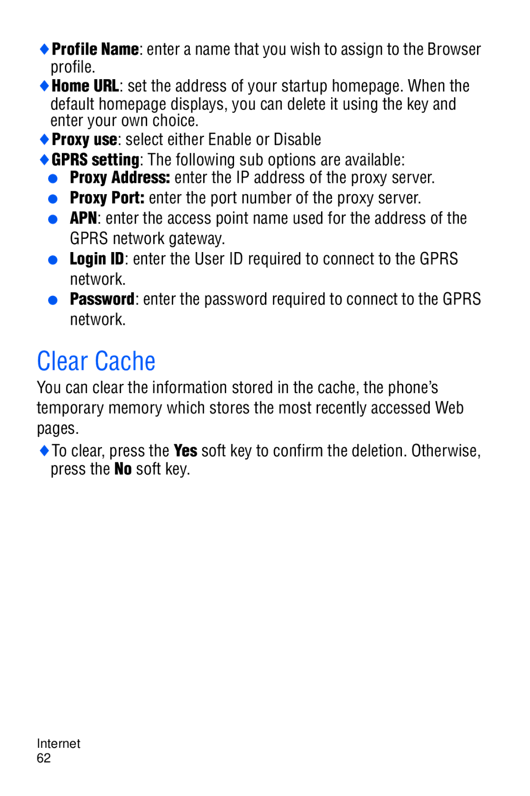 Samsung SGH-C327 user manual Clear Cache 