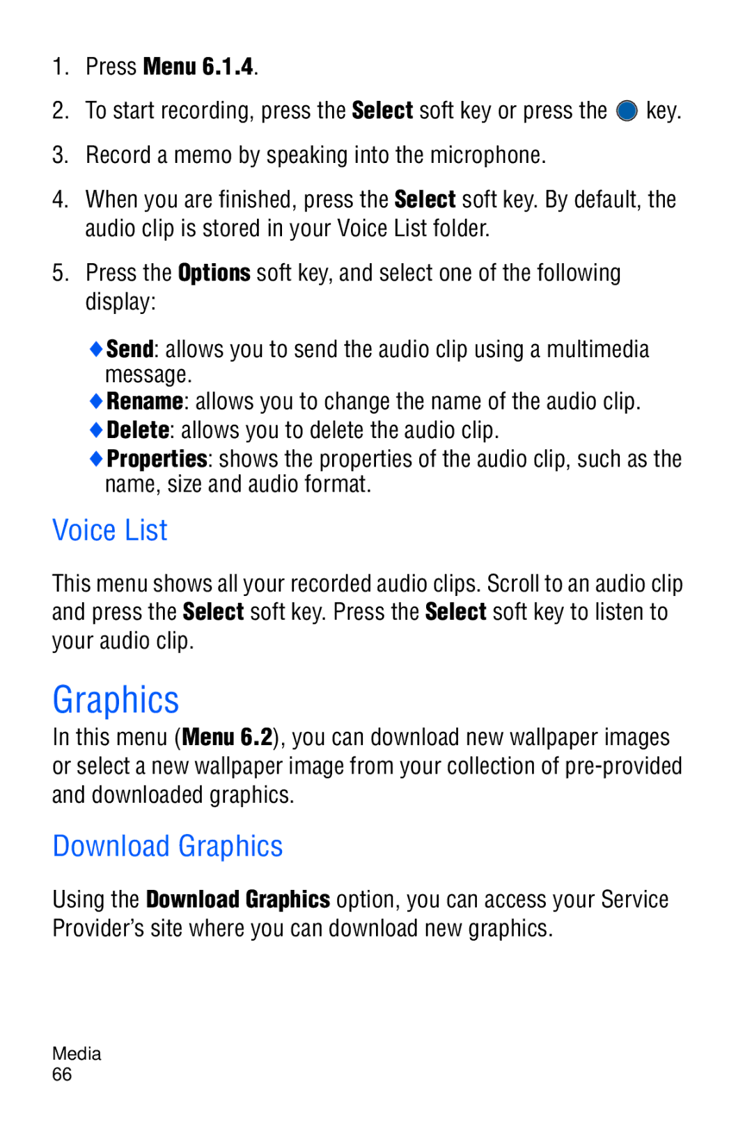 Samsung SGH-C327 user manual Voice List, Download Graphics 