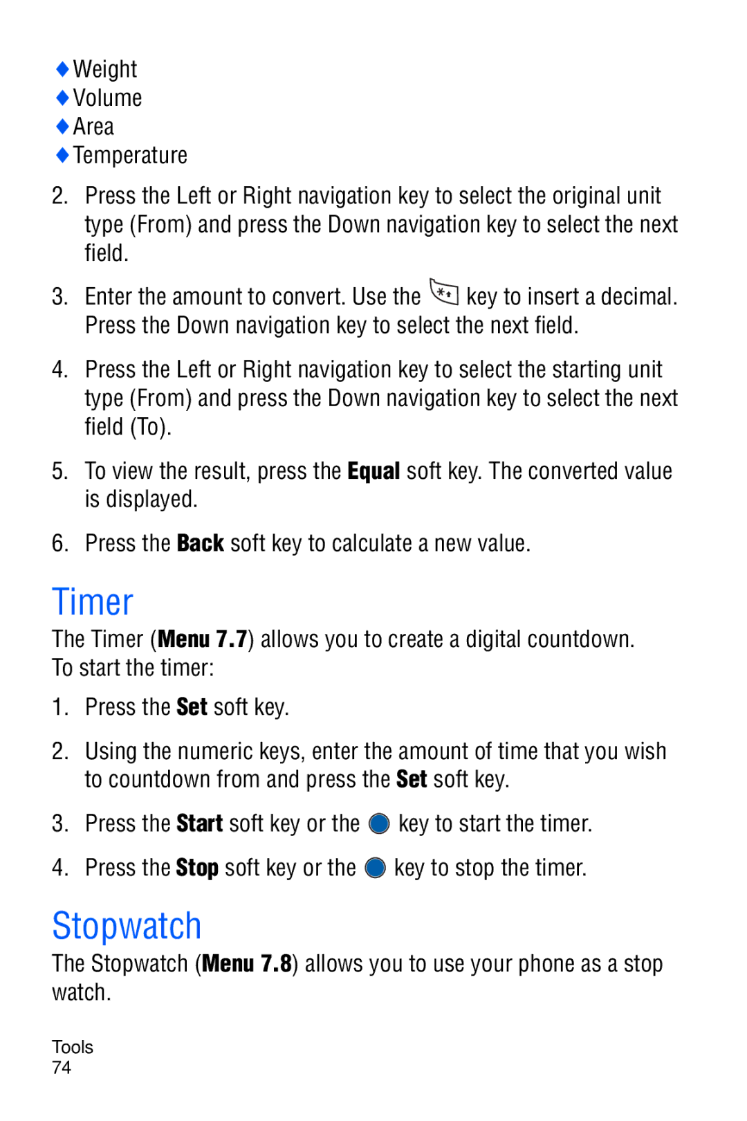 Samsung SGH-C327 user manual Timer, Stopwatch 