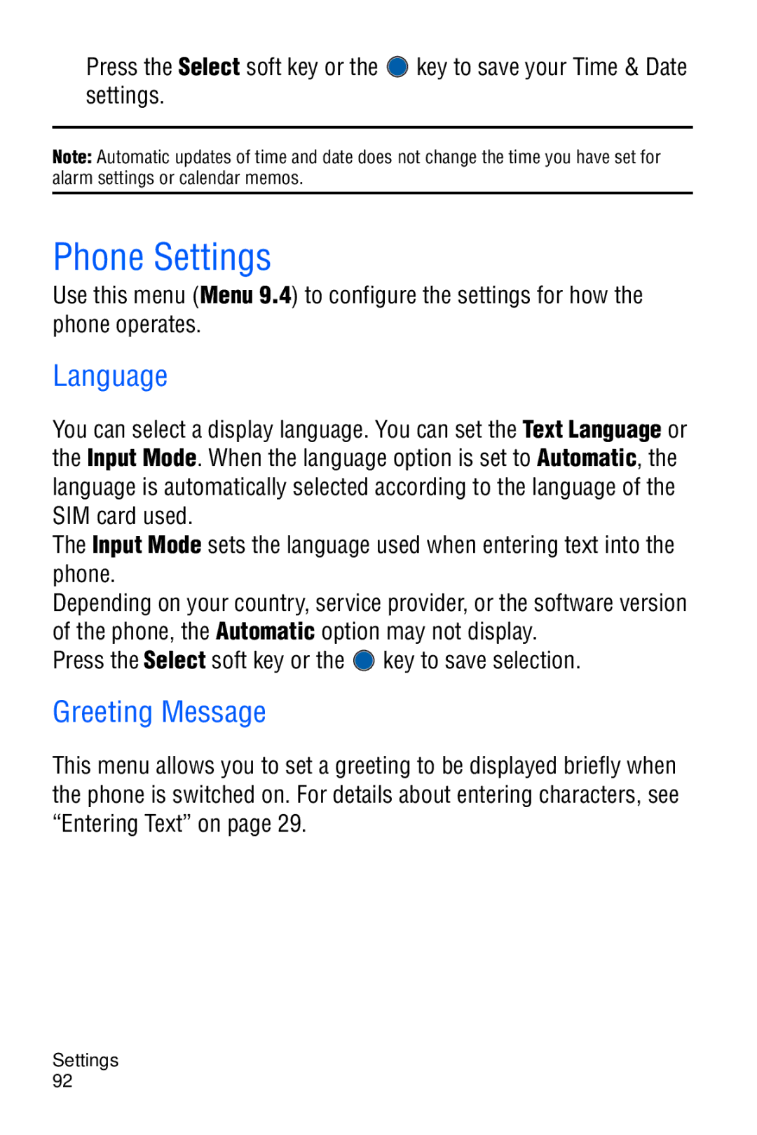 Samsung SGH-C327 user manual Phone Settings, Language, Greeting Message 