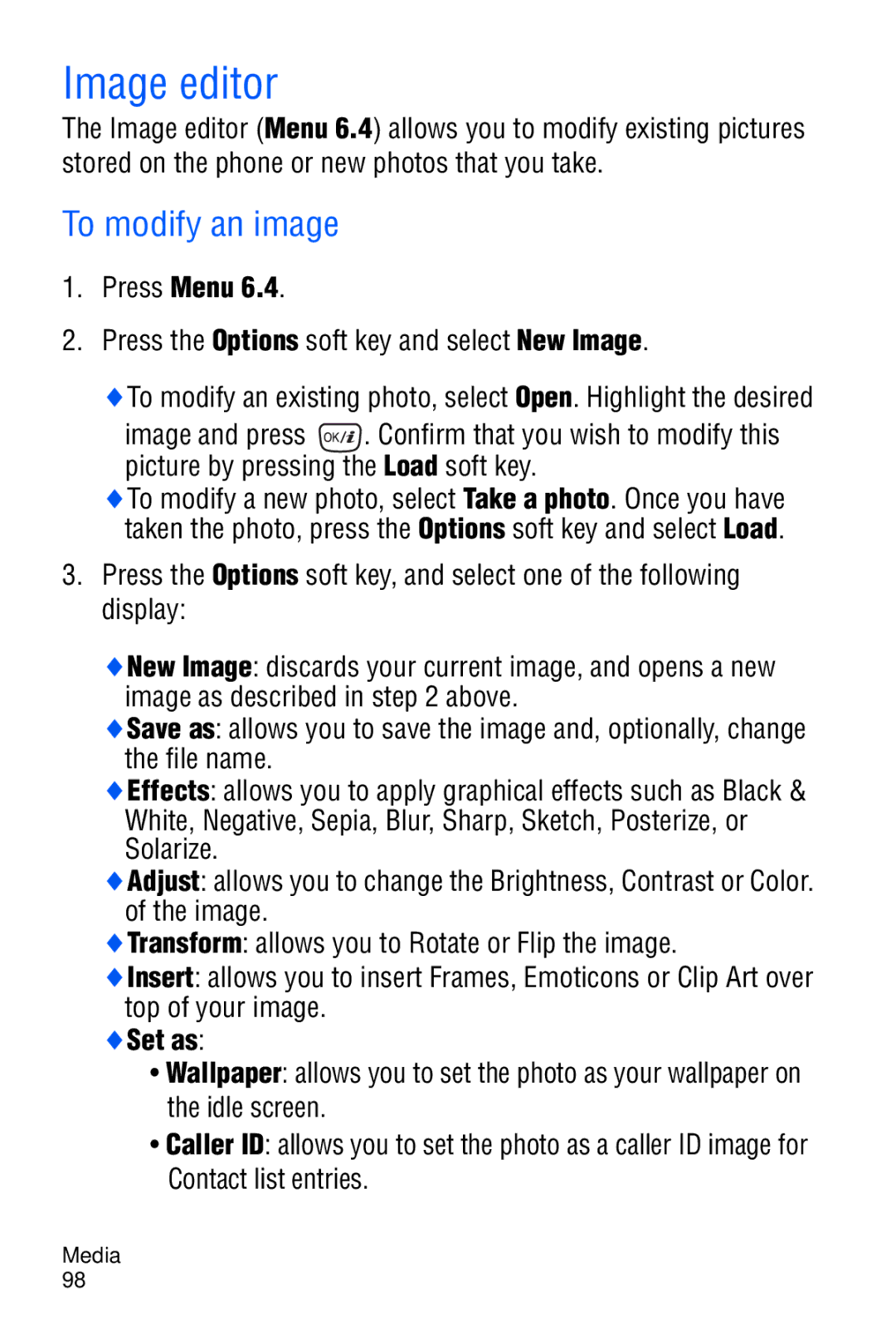 Samsung SGH-D606 user manual Image editor, To modify an image 