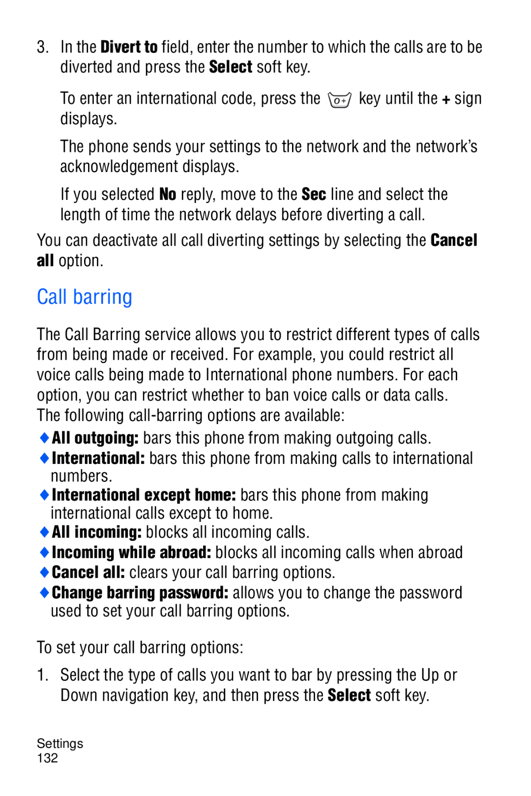 Samsung SGH-D606 user manual Call barring, To set your call barring options 