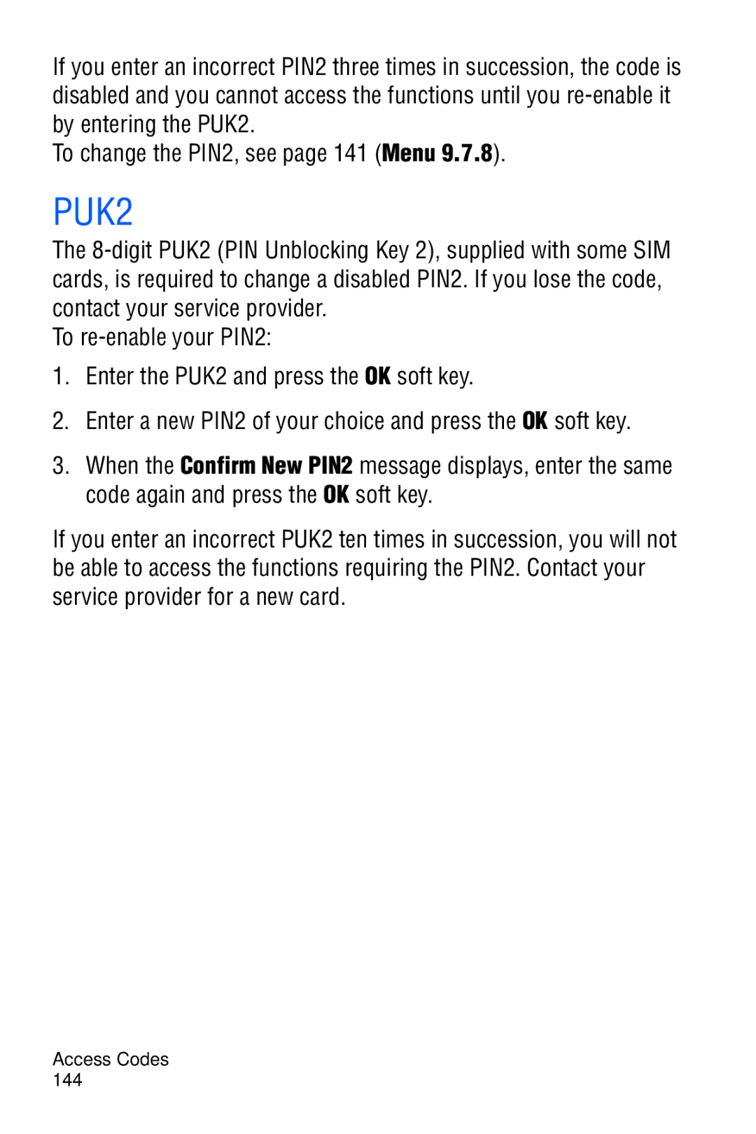 Samsung SGH-D606 user manual PUK2 