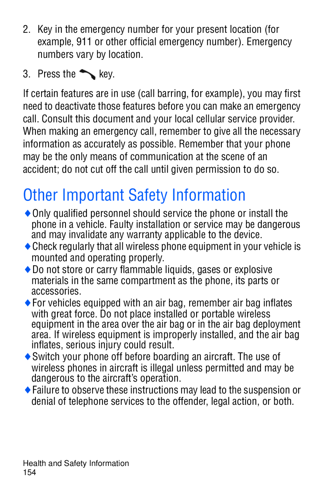 Samsung SGH-D606 user manual Other Important Safety Information 