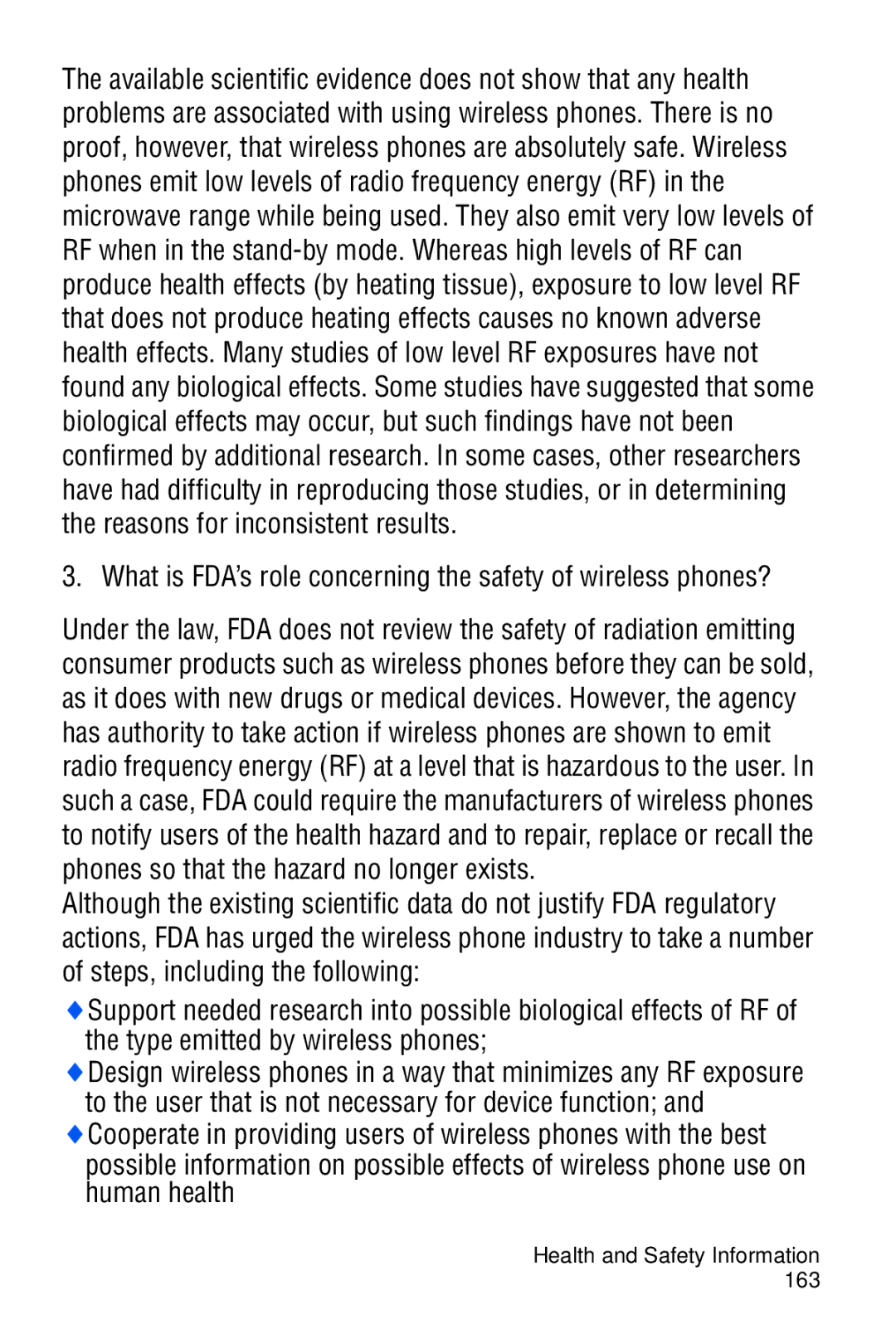 Samsung SGH-D606 user manual What is FDA’s role concerning the safety of wireless phones? 