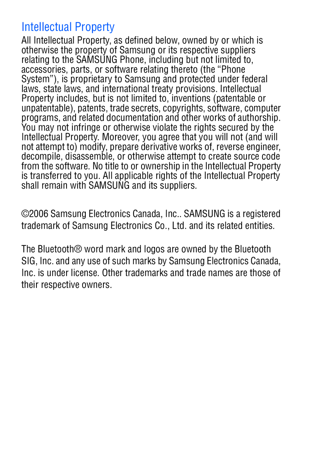 Samsung SGH-D606 user manual Intellectual Property 