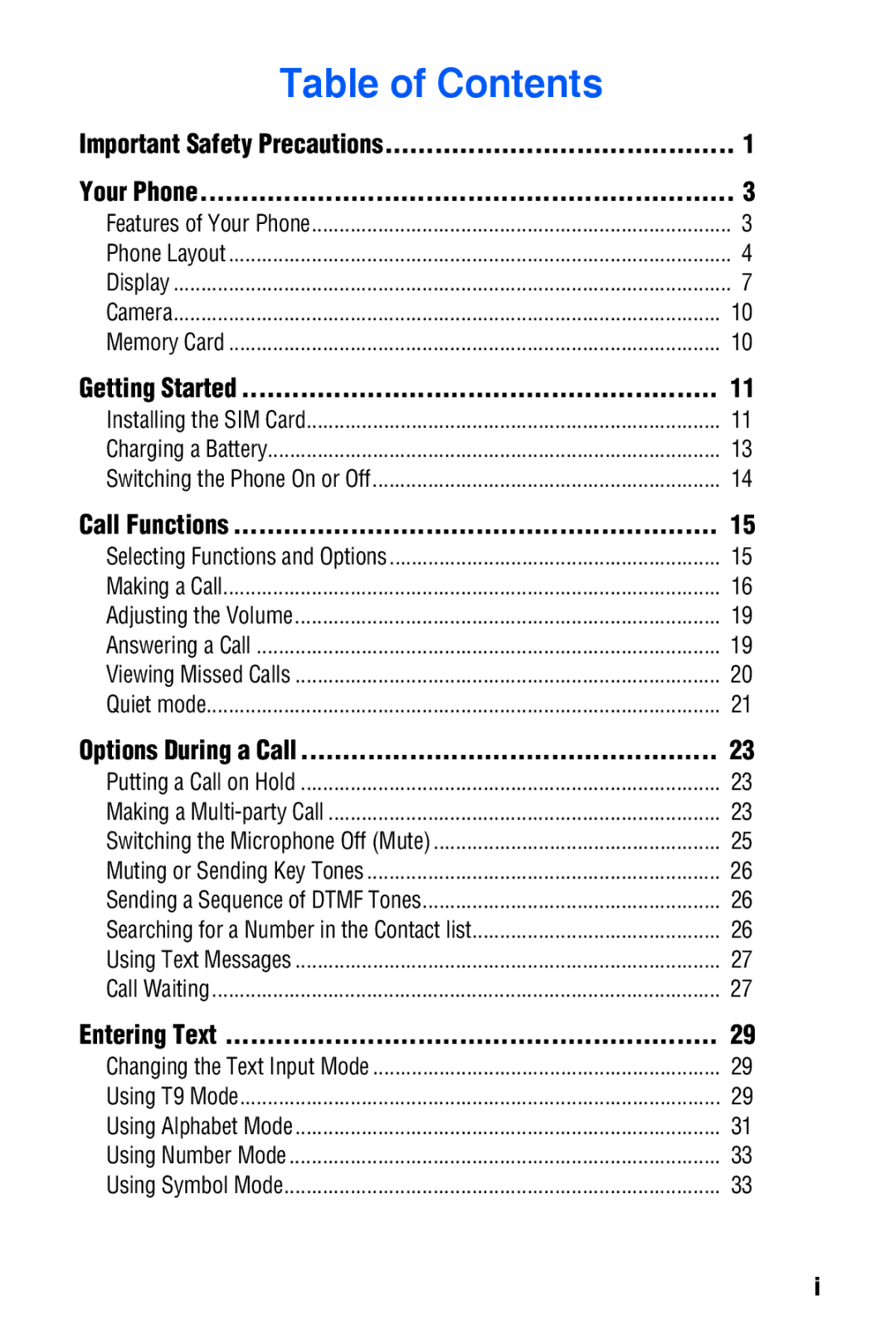 Samsung SGH-D606 user manual Table of Contents 