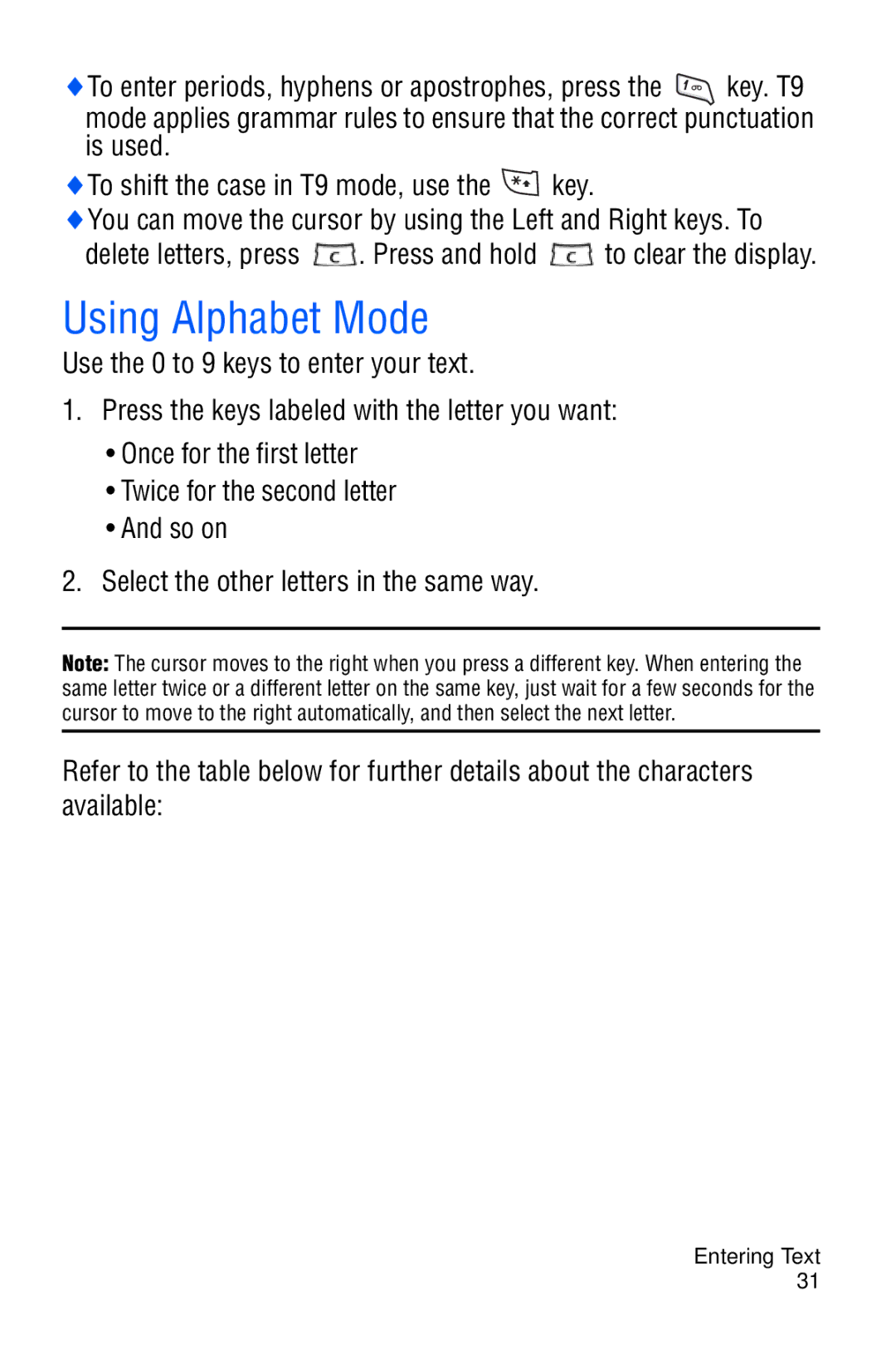 Samsung SGH-D606 user manual Using Alphabet Mode 