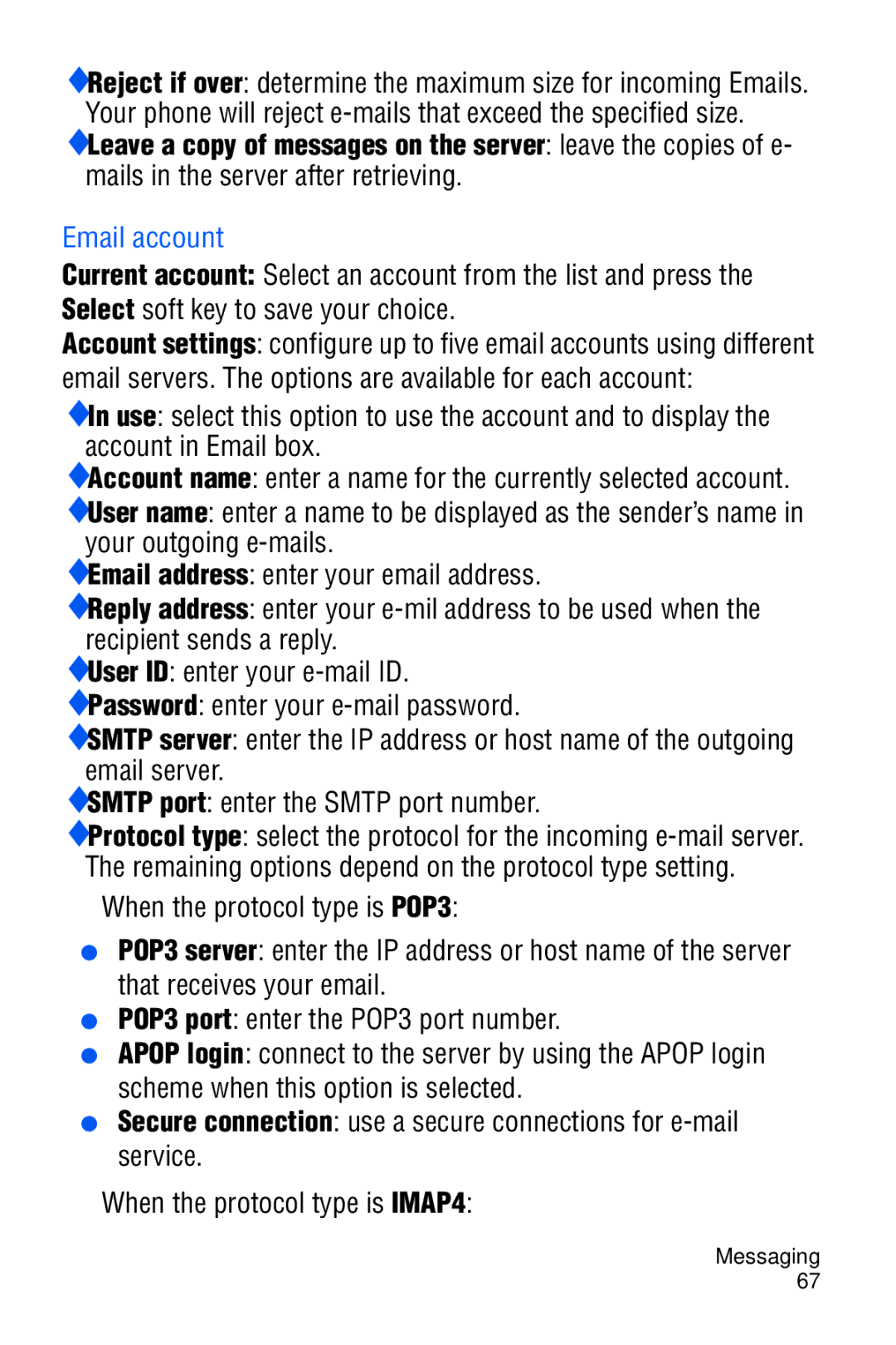 Samsung SGH-D606 user manual Email account 