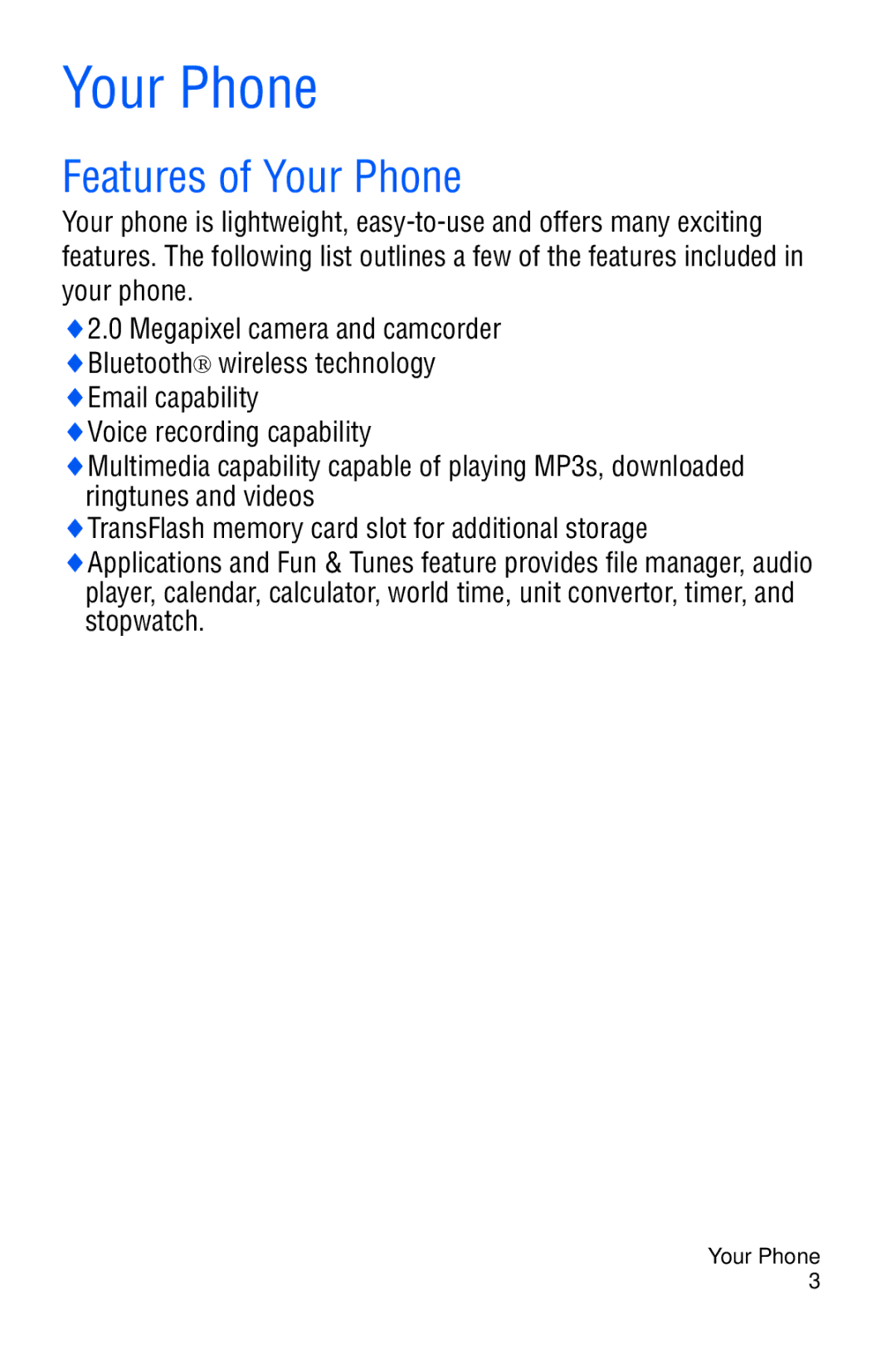 Samsung SGH-D606 user manual Features of Your Phone 