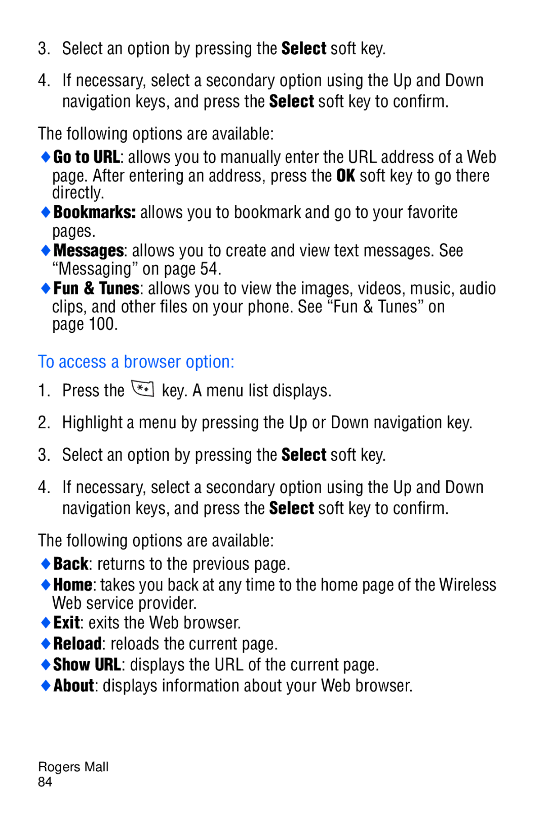 Samsung SGH-D606 user manual Select an option by pressing the Select soft key, To access a browser option 