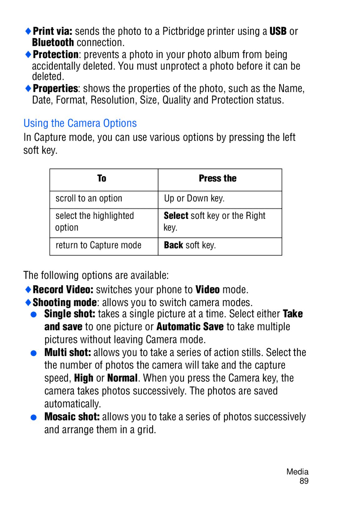 Samsung SGH-D606 user manual Using the Camera Options 