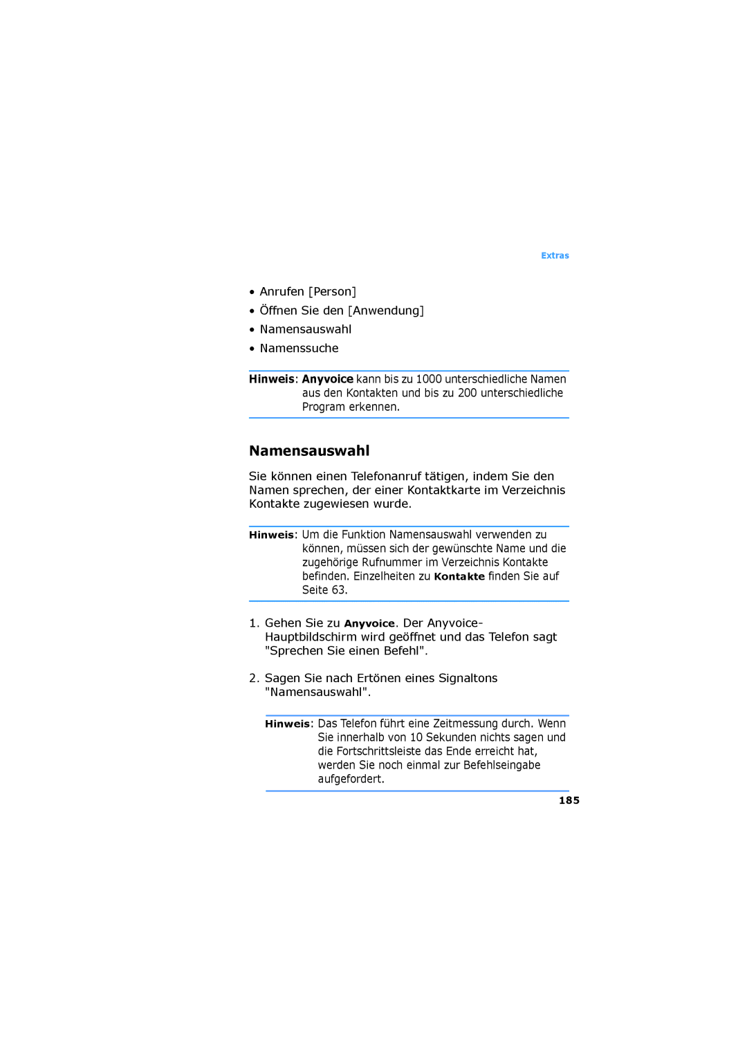 Samsung SGH-D730IBADBT manual Namensauswahl, 185 