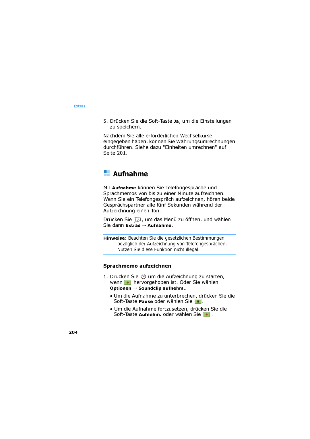 Samsung SGH-D730IBADBT manual Aufnahme, Sprachmemo aufzeichnen, Optionen, 204 