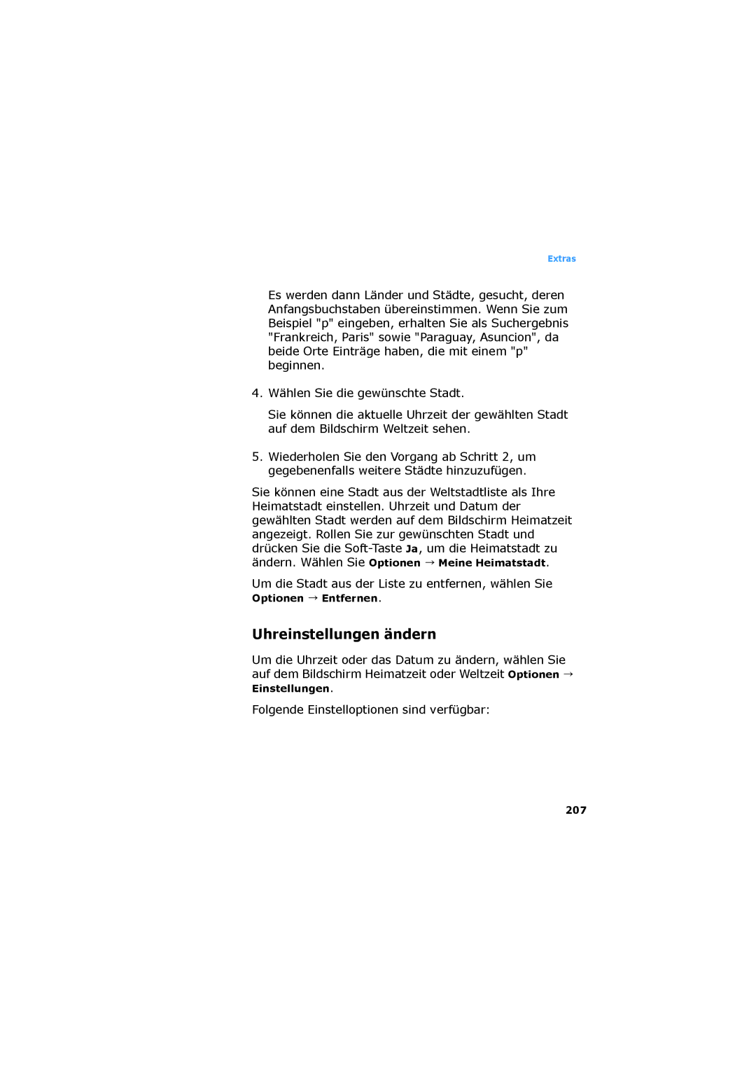 Samsung SGH-D730IBADBT manual Uhreinstellungen ändern, Folgende Einstelloptionen sind verfügbar, 207 