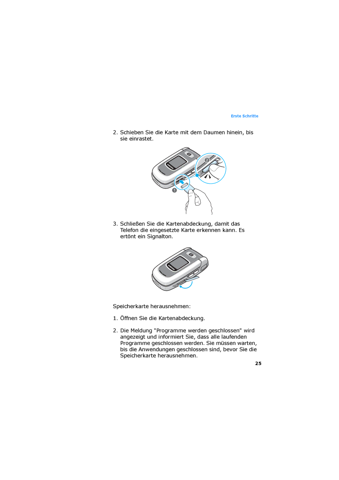 Samsung SGH-D730IBADBT manual Erste Schritte 