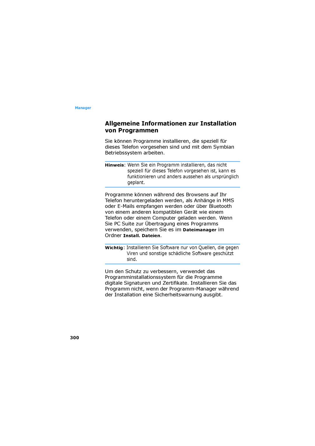 Samsung SGH-D730IBADBT manual Allgemeine Informationen zur Installation von Programmen, Ordner Install. Dateien, 300 