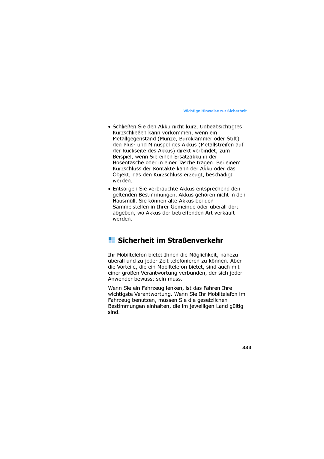 Samsung SGH-D730IBADBT manual Sicherheit im Straßenverkehr, 333 