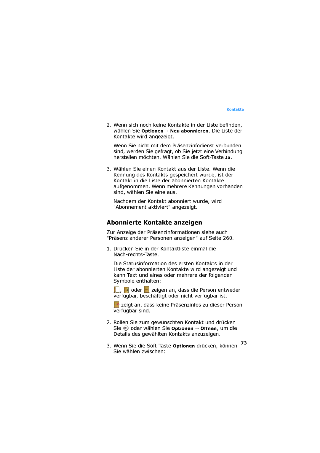 Samsung SGH-D730IBADBT manual Abonnierte Kontakte anzeigen 