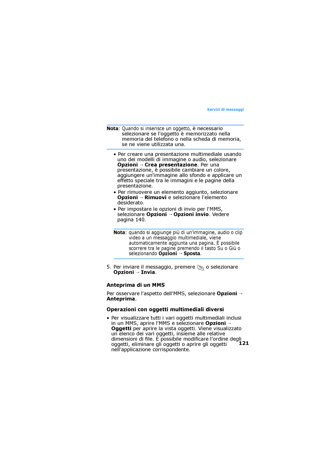 Samsung SGH-D730IBAXET manual Anteprima di un MMS, Operazioni con oggetti multimediali diversi 