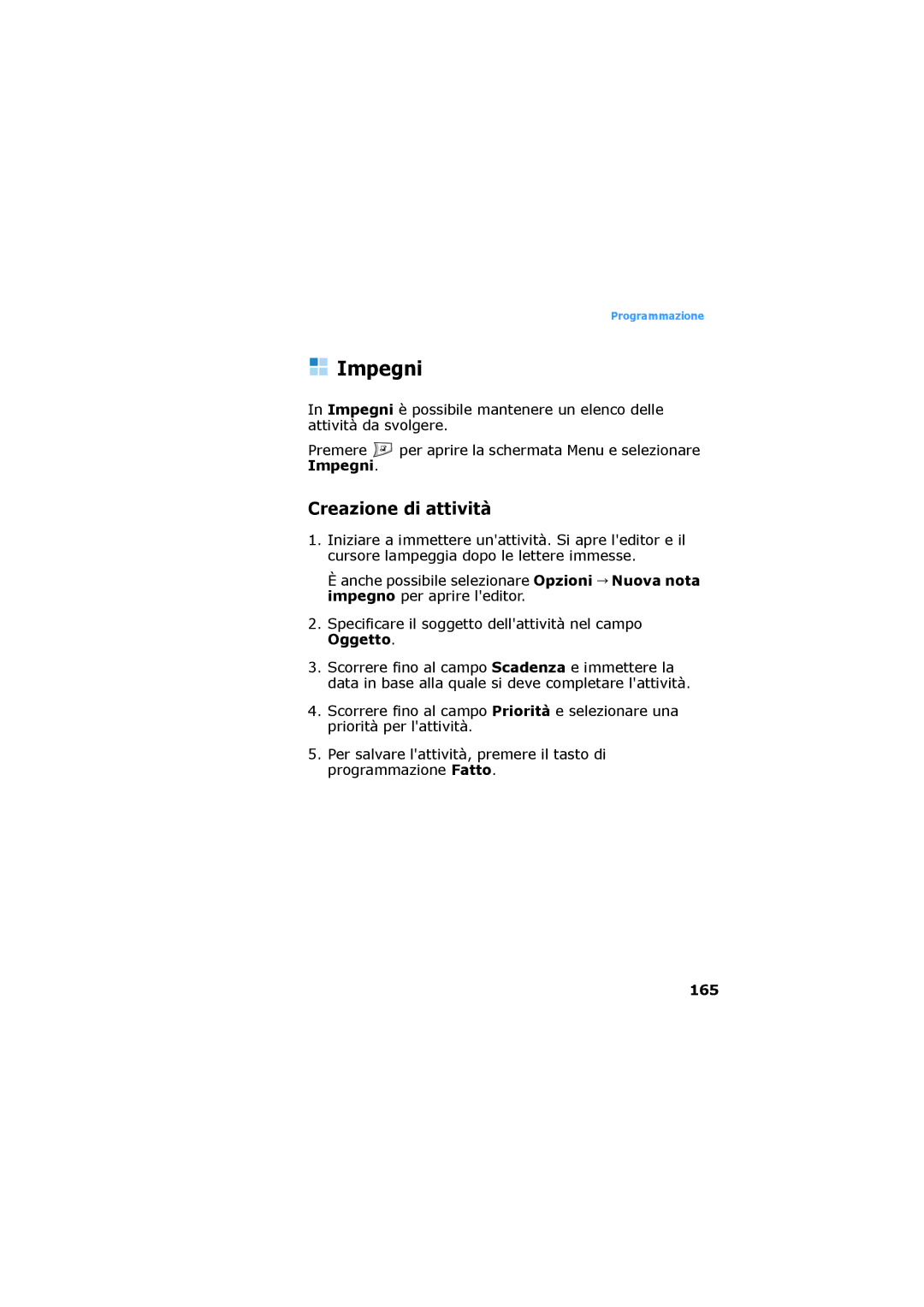 Samsung SGH-D730IBAXET manual Impegni, Creazione di attività, 165 