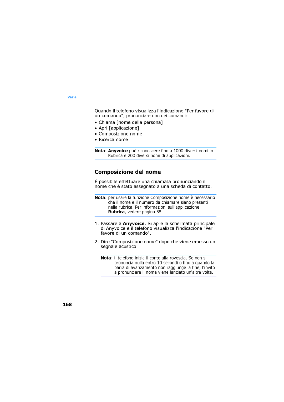 Samsung SGH-D730IBAXET manual Composizione del nome, 168 