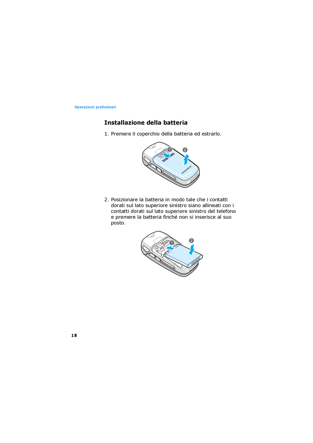 Samsung SGH-D730IBAXET manual Installazione della batteria 