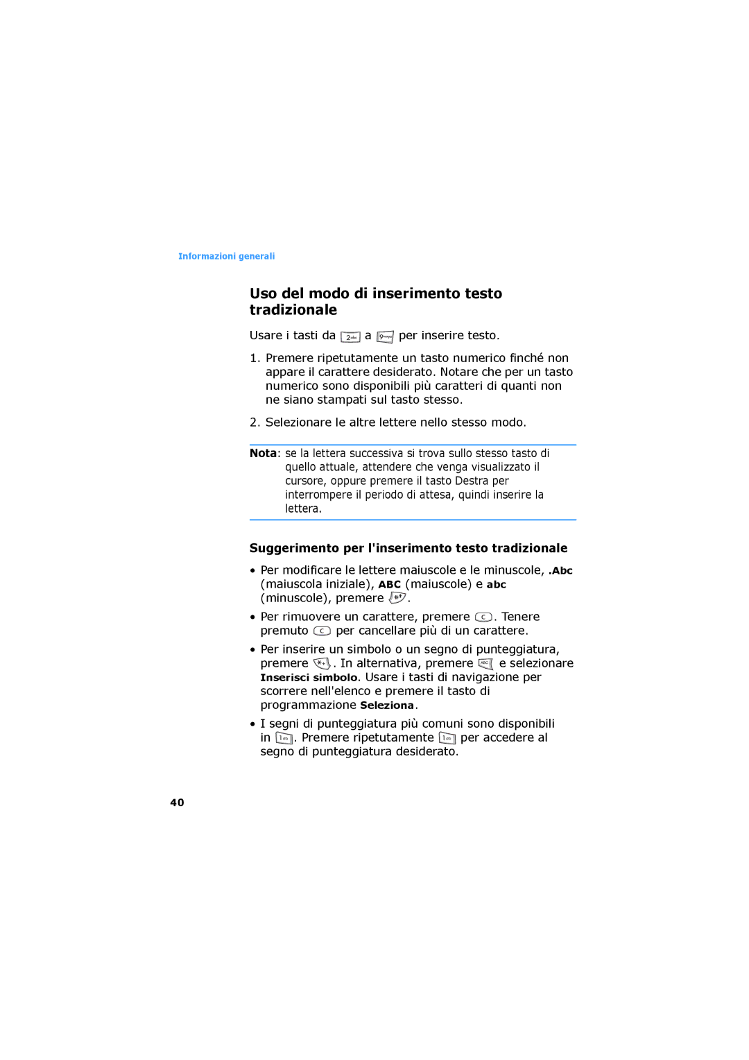 Samsung SGH-D730IBAXET Uso del modo di inserimento testo tradizionale, Suggerimento per linserimento testo tradizionale 