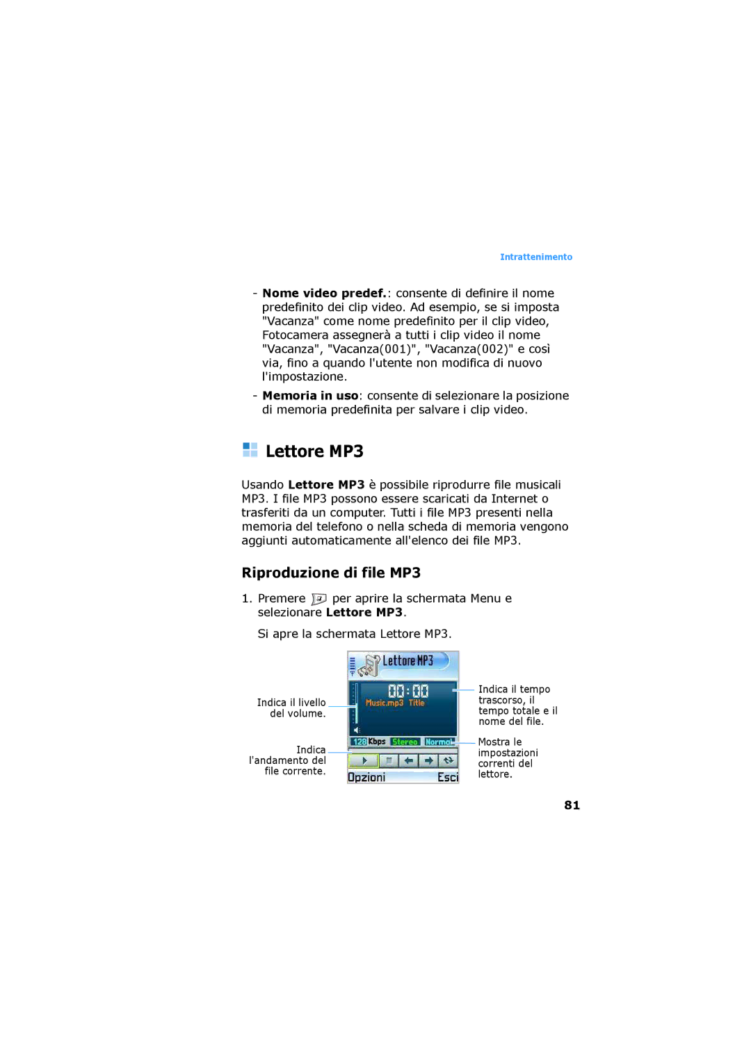 Samsung SGH-D730IBAXET manual Lettore MP3, Riproduzione di file MP3 