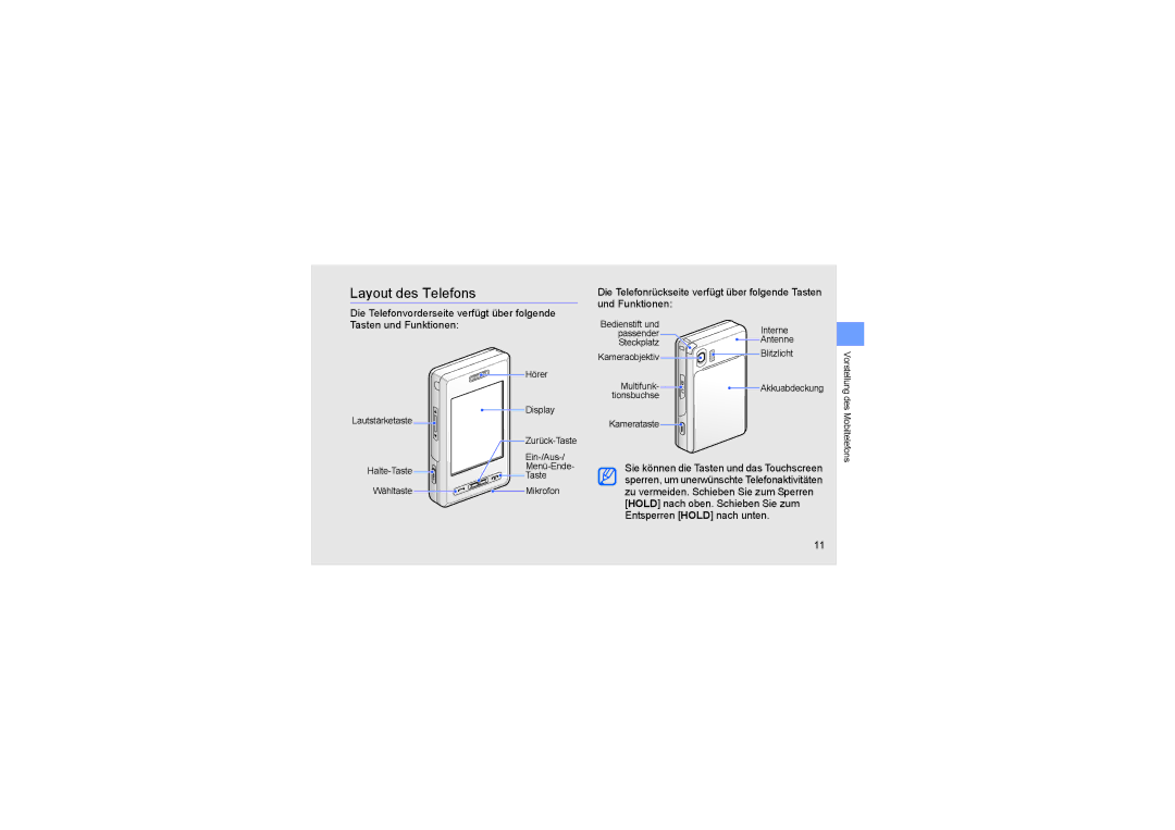 Samsung SGH-D980ZKAAUT manual Layout des Telefons 