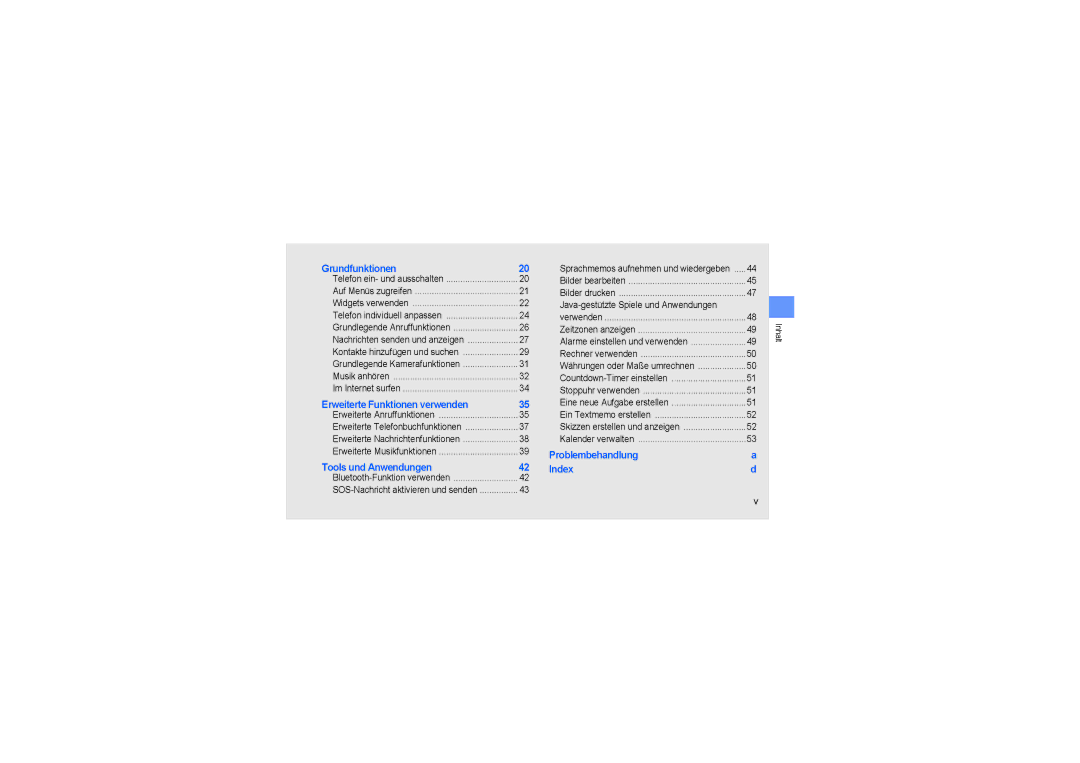 Samsung SGH-D980ZKAAUT manual Problembehandlung Index 