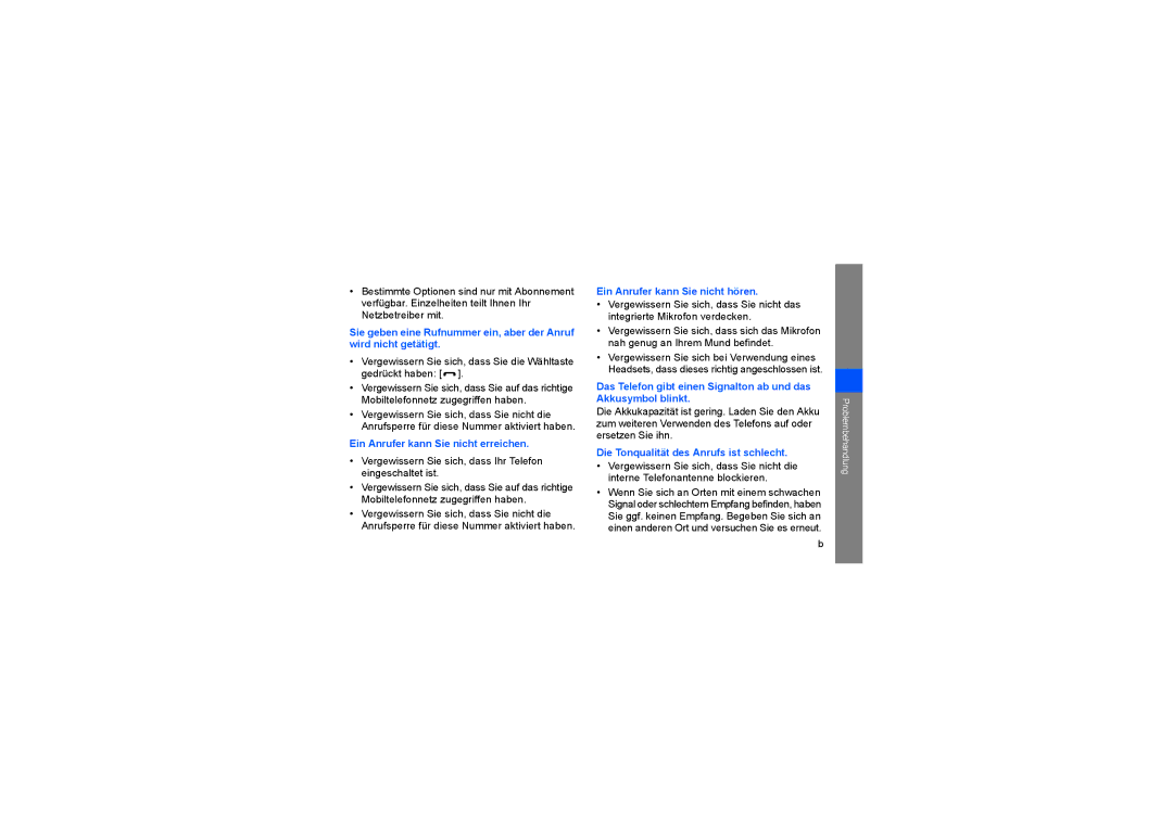 Samsung SGH-D980ZKAAUT manual Ein Anrufer kann Sie nicht erreichen 