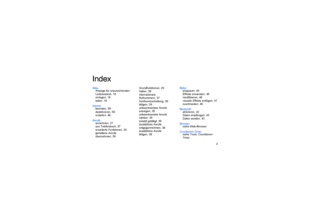 Samsung SGH-D980ZKAAUT manual Index 