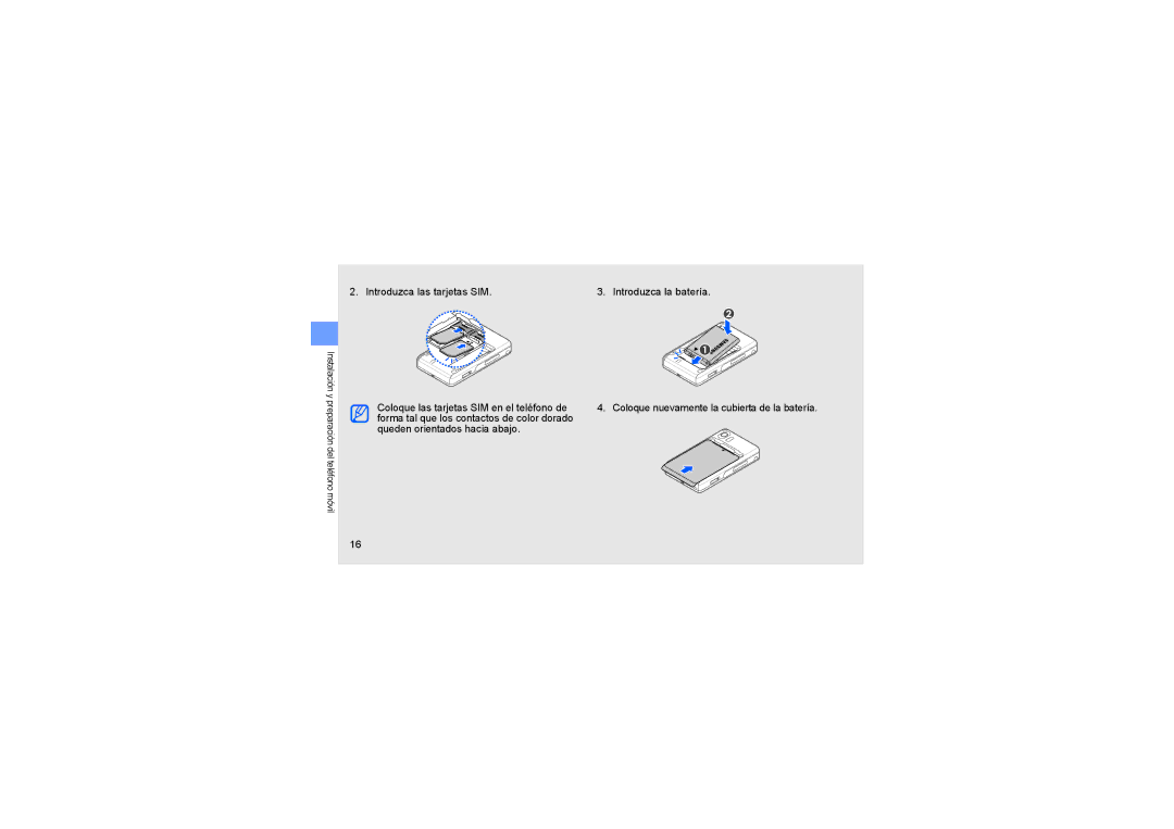 Samsung SGH-D980ZKAFOP, SGH-D980ZKASER manual Introduzca las tarjetas SIM, Coloque las tarjetas SIM en el teléfono de 