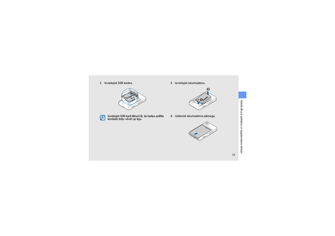 Samsung SGH-D980ZKASEB manual Ievietojiet SIM kartes, Kontakti būtu vērsti uz leju 